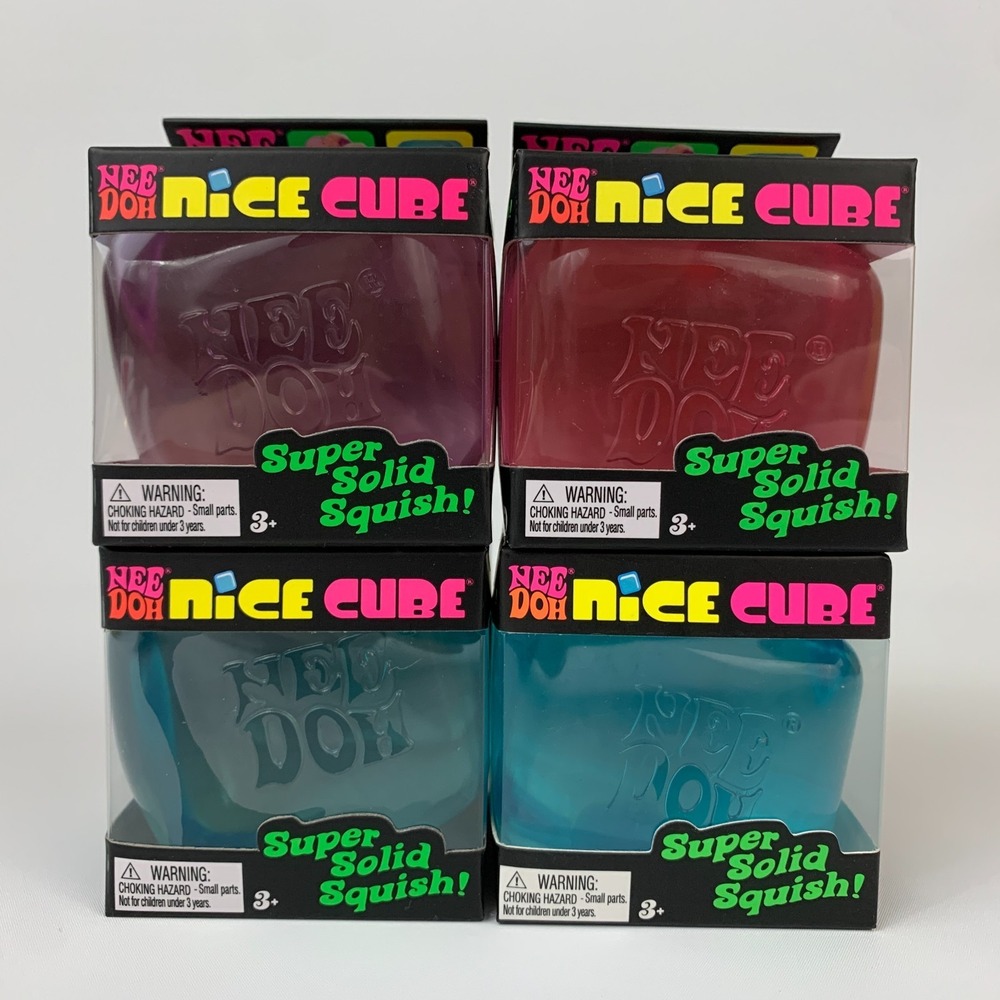 NeeDoh Nice Ice Cube | Set of 4 | 2 Blue, 1 Pink, 1 Purple | New